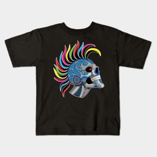 Tattooed Robot Skull with Rainbow Mohawk Kids T-Shirt